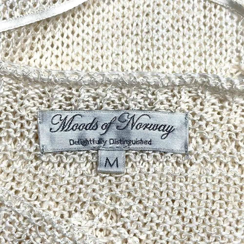 MOODS of NORWAY Cream Knit Top Seeater Boat Neck Batwing Sleeves Linen Blend M